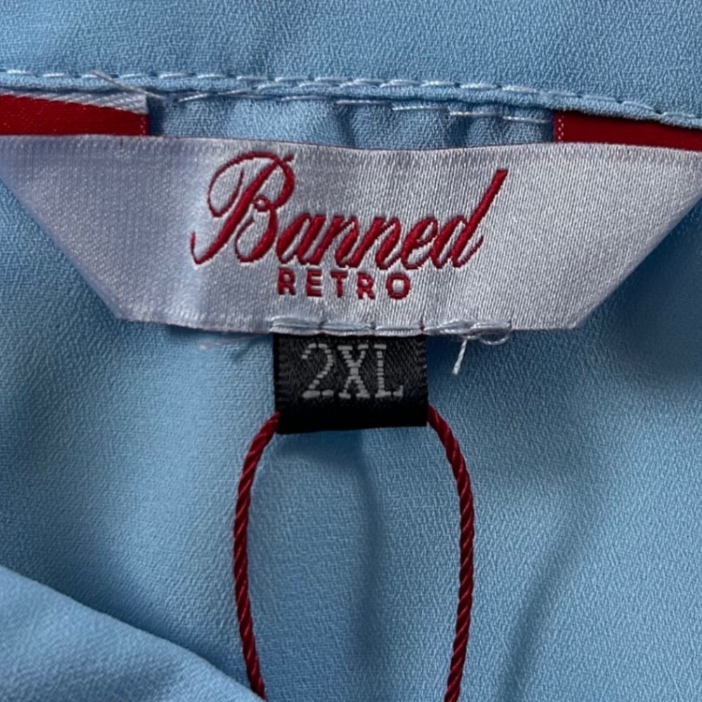 NWT Banned Retro Blue Rabbit Button Down Blouse 2XL Vintage Style Rockabilly - Picture 6 of 7